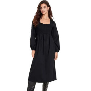 Old Navy Black Long Sleeve Midi Dress Square Neck Smocked Womens Size S